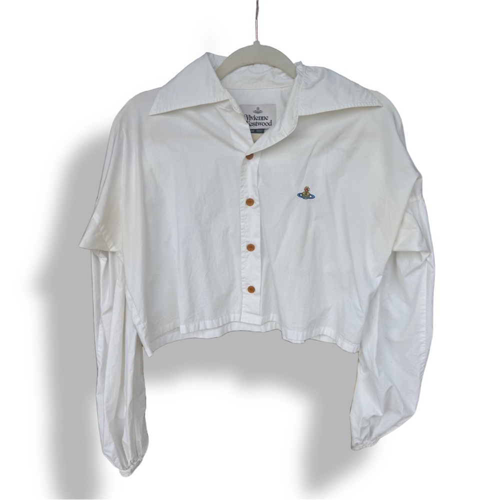 Vivienne Westwood White Cropped Button-Front Long-Sleeve Top